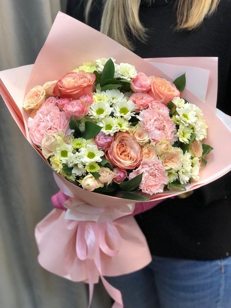 Букет цветов из: Гвоздики, Розы и Хризантемы в Побединском