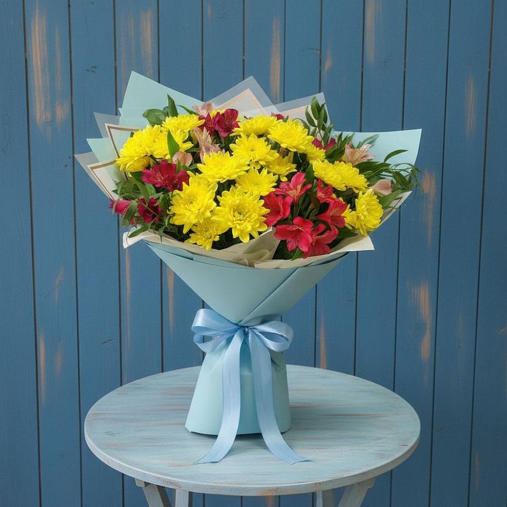 Букет цветов из: Альстромерии и Хризантемы в Побединском