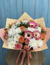 Букет цветов из:  Розы, Герберы и Хризантемы в Побединском