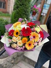 Букет цветов из:  Герберы, Ромашки, Хризантемы, Розы и Подсолнухи #REPLACE_PRED# Побединском