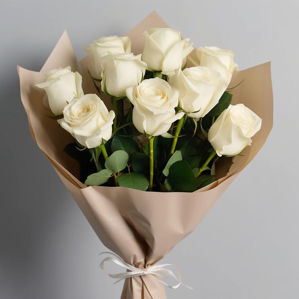 Букет 9 Белых роз Эдлесс Лав в Побединском