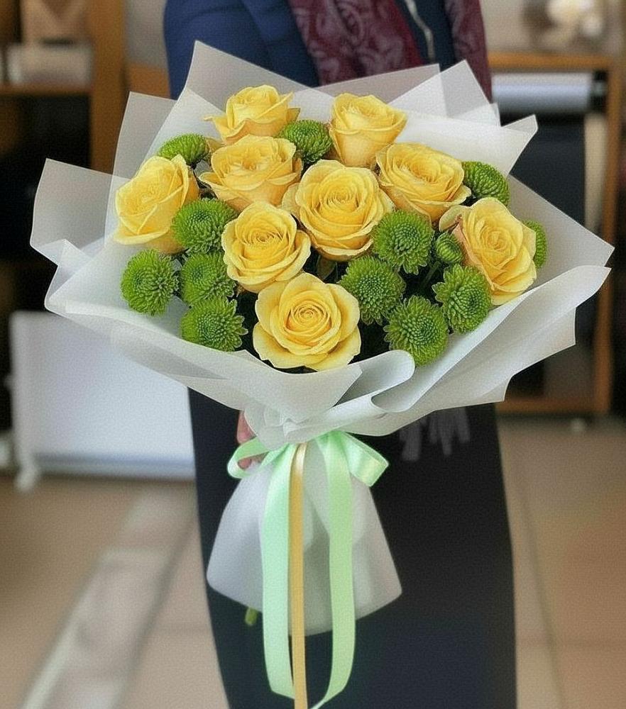 Букет цветов из: Хризантемы и Розы в Побединском