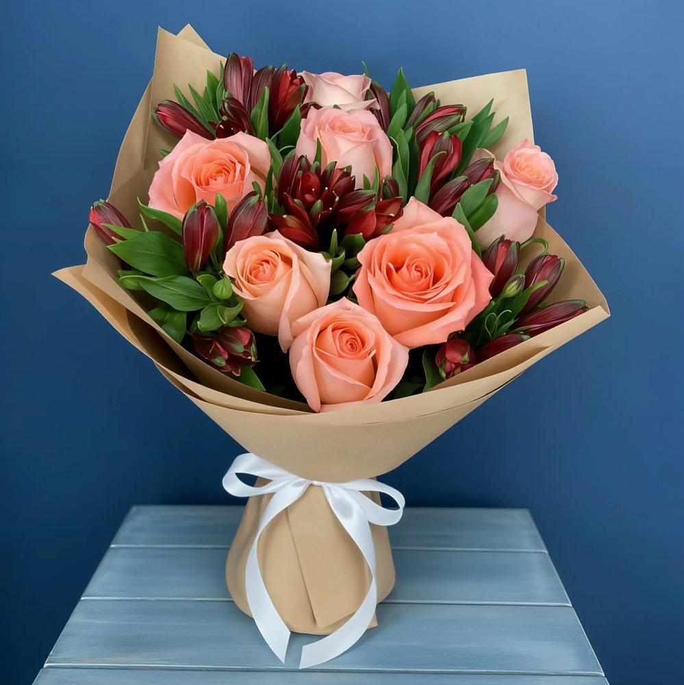 Букет цветов из: Розы и Альстромерии в Побединском