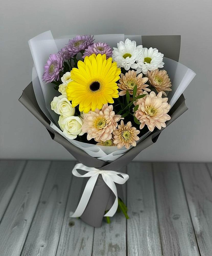 Букет цветов из: Розы, Герберы и Хризантемы в Побединском