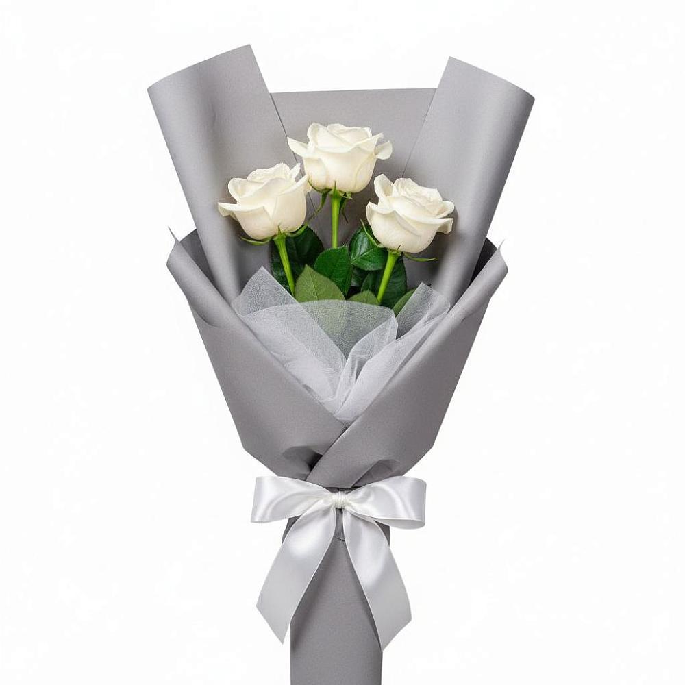 Букет 3 белые розы в Побединском