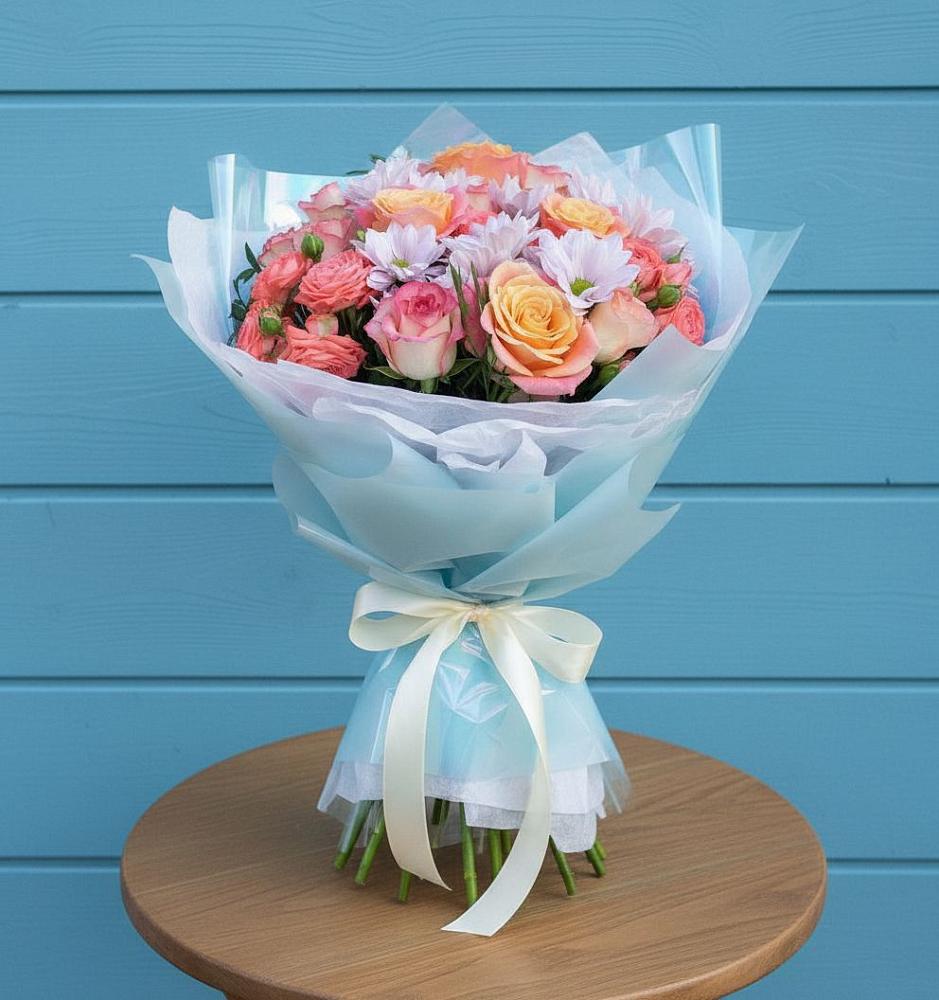 Букет цветов из: Хризантемы и Розы в Побединском