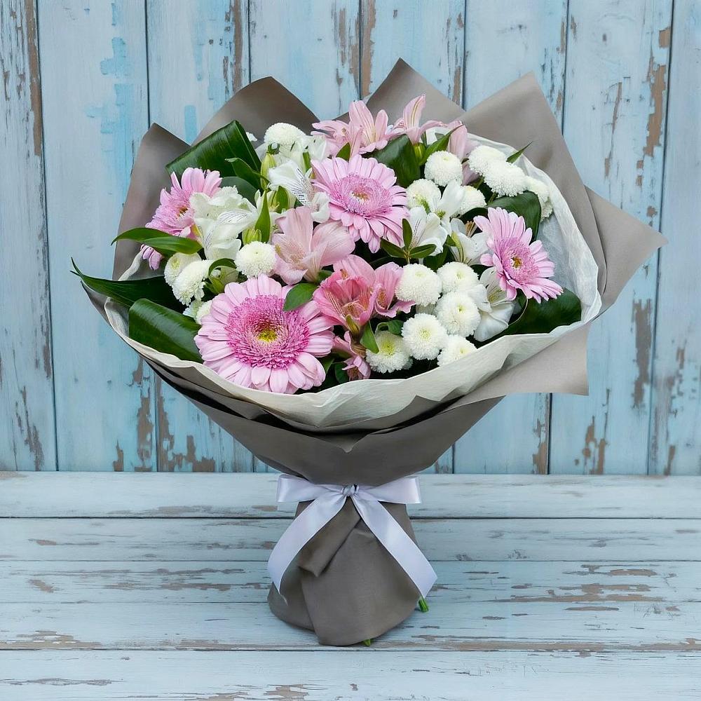 Букет цветов из: Герберы, Альстромерии и Хризантемы в Побединском