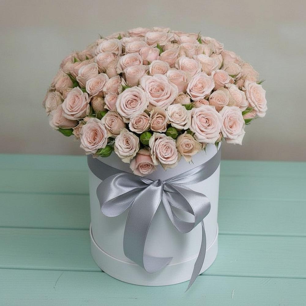 Цветочная композиция из Розы в шляпной коробке в Побединском