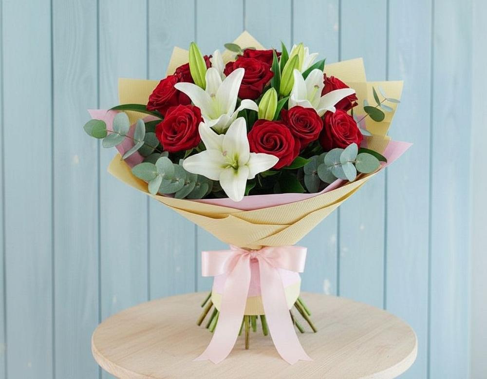 Букет цветов из: Лилии и Розы в Побединском